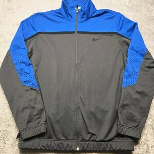 Nike Dri Fit Elite Full Zip Track Jacket Mens Large Gray Blue Long Sleeve Pocket